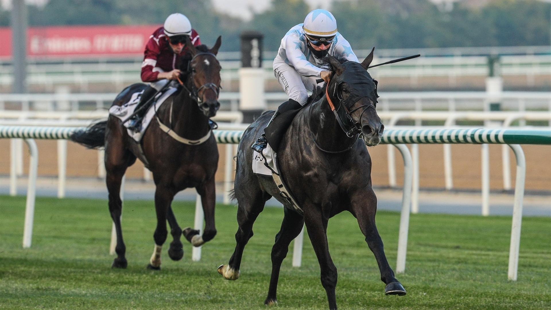 Spirit of Light (IRE) (Erwan Charpy - Clement Lecoeuvre) wins the Lincoln Continental at the seventh Racing at Meydan meeting, on January 16, 2021. (Credit: Dubai Racing Club)