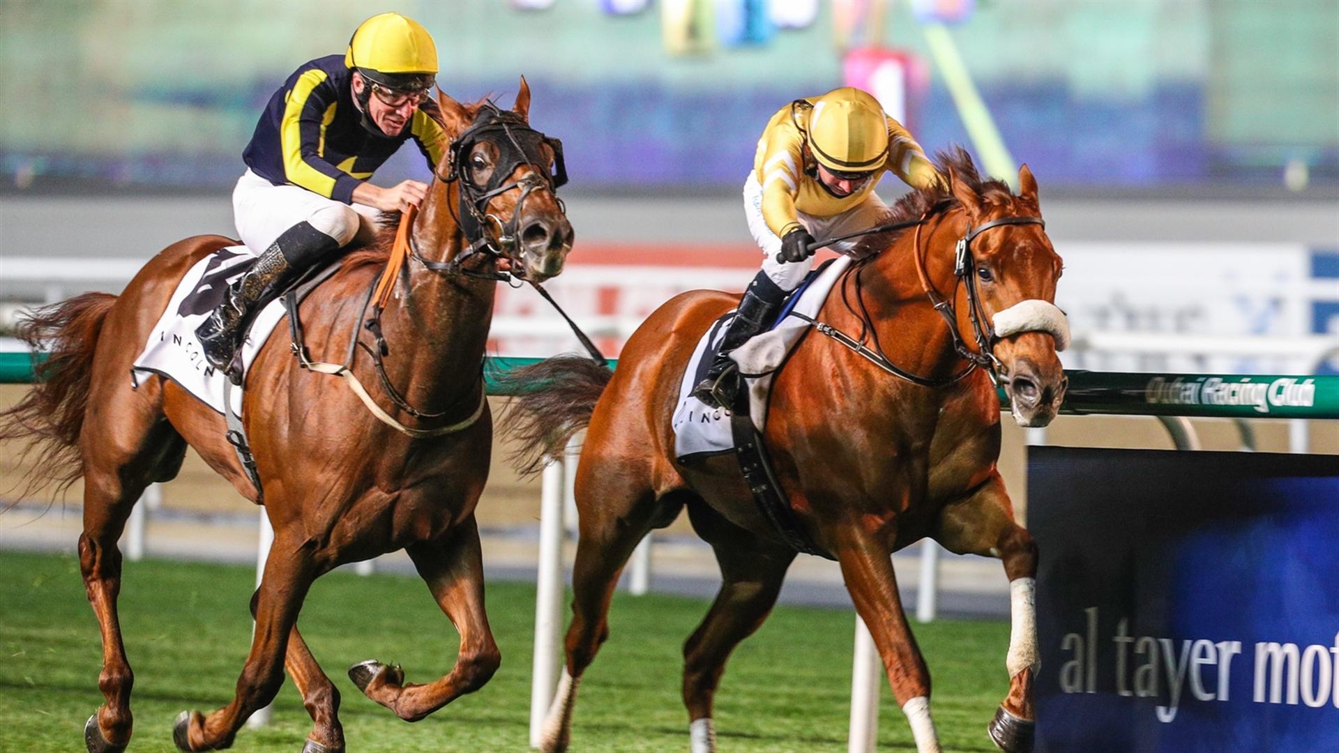 Imperial Empire (GB) (Satish Seemar - Tadhg O'Shea) wins the Lincoln Corsair at the seventh Racing at Meydan meeting on January 16, 2021. (Credit: Dubai Racing Club)