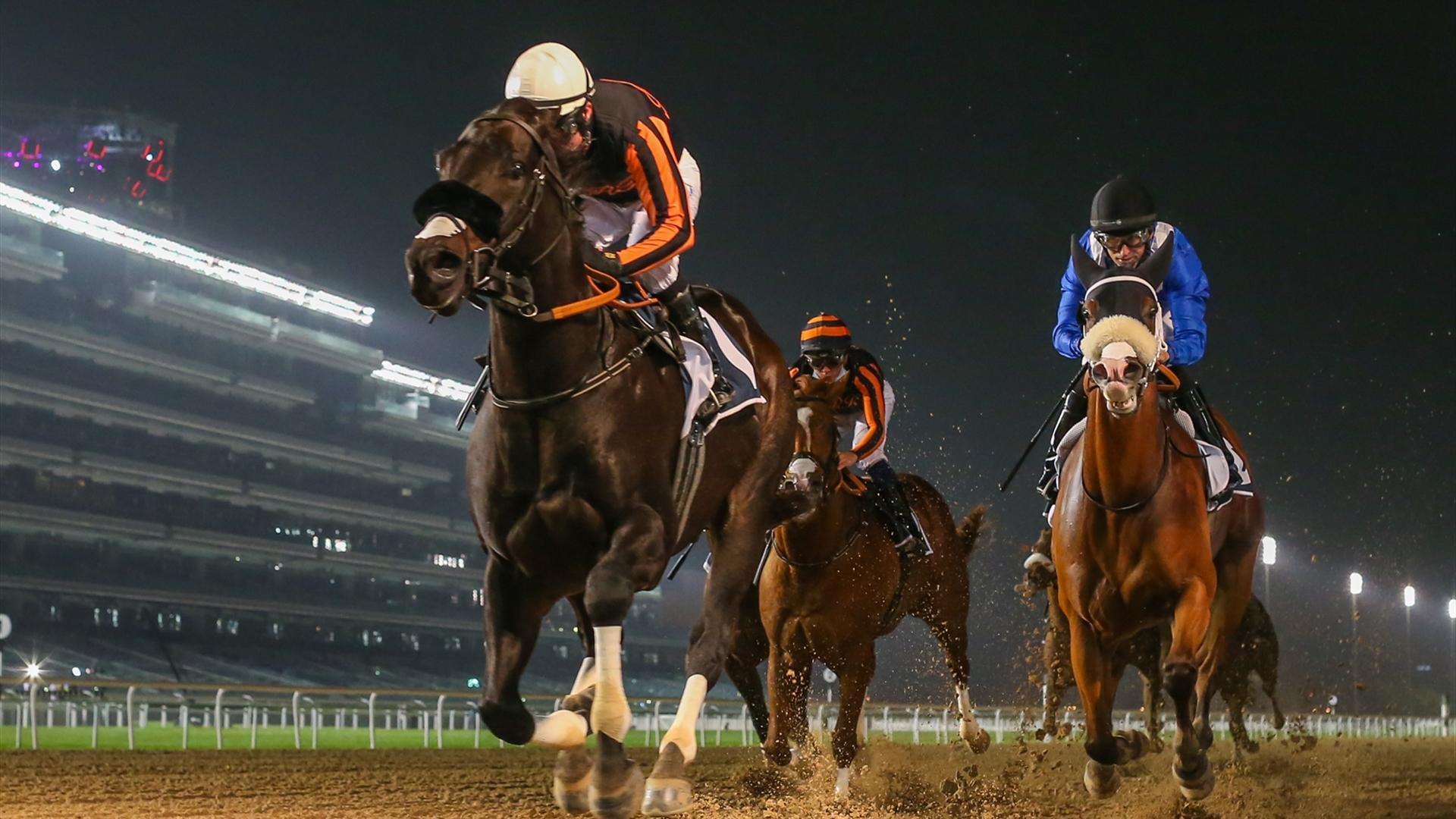 Switzerland (USA) (Satish Seemar - Tadhg O'Shea) wins the Dubawi Stakes Sponsored By Park Avenue By Azizi at the first DWCC on January 21, 2021. (Credit: Dubai Racing Club)