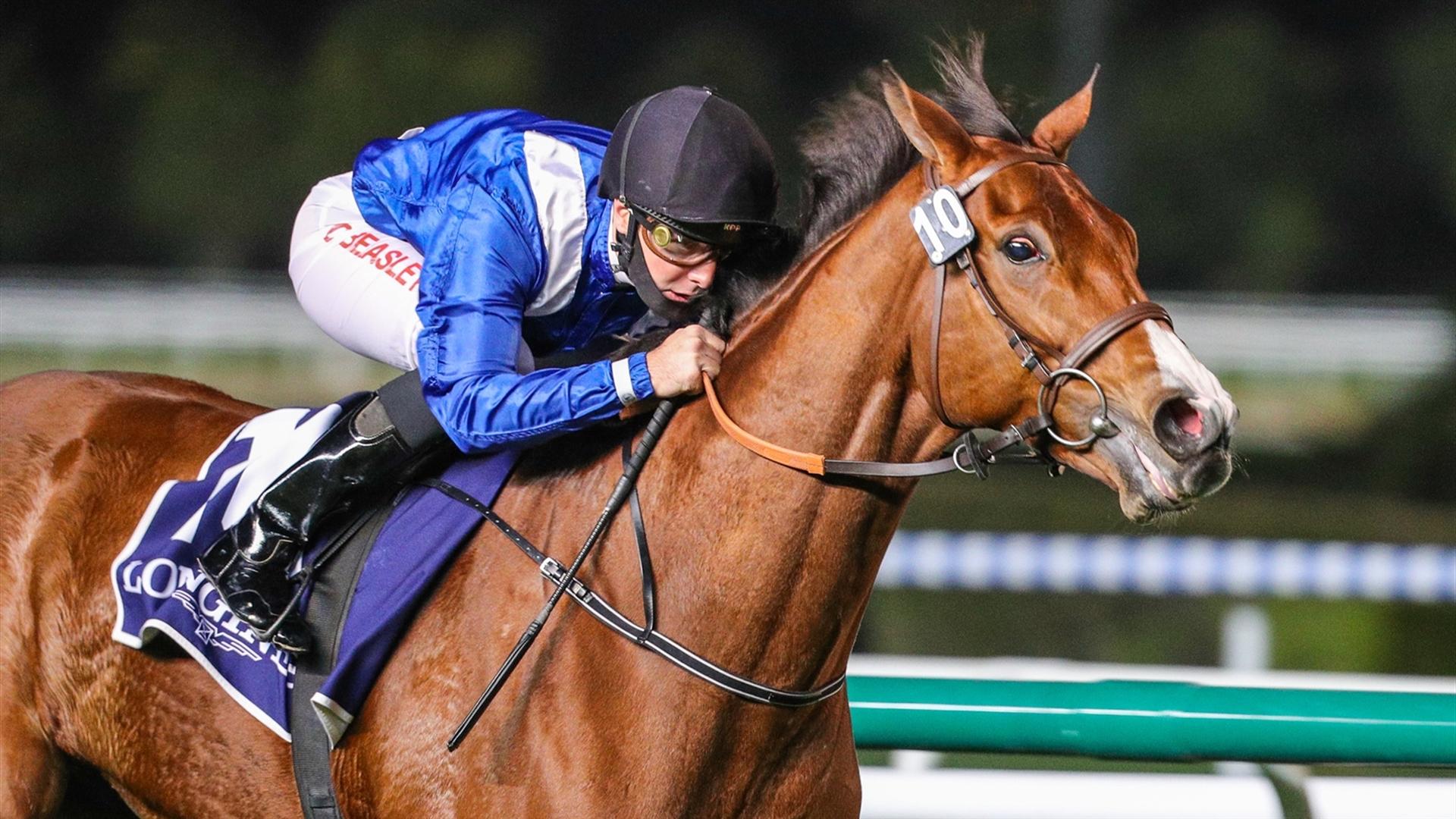 Taamol (IRE) (Ali Rashid Al Rayhi - Connor Beasley) wins the Longines Spirit Collection Trophy at the fifth Racing at Meydan meeting on January 07, 2021. (Credit: Dubai Racing Club)
