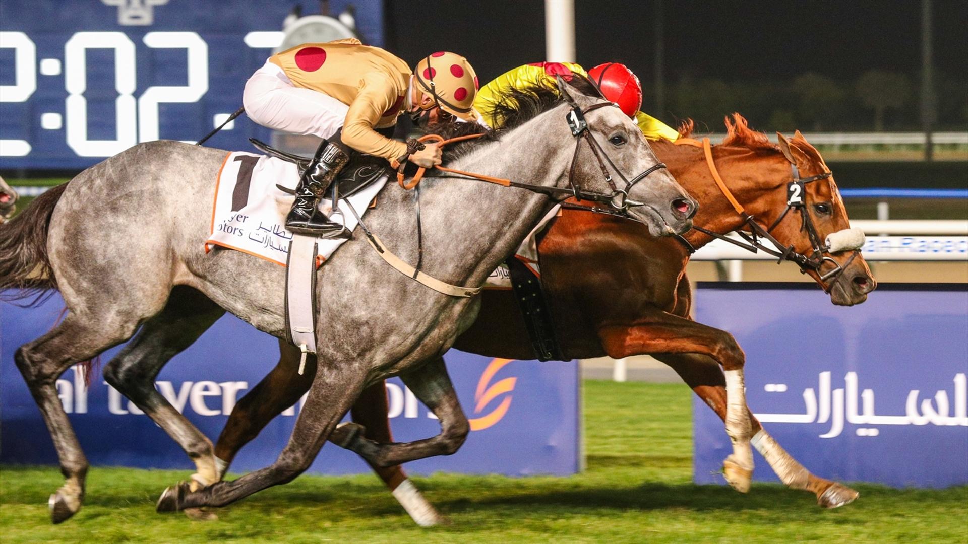 Recordman (GB) (Satish Seemar - Tadhg O'Shea) wins the Al Tayer Motors at the seventh Racing at Meydan meeting on January 16, 2021. (Credit: Dubai Racing Club)