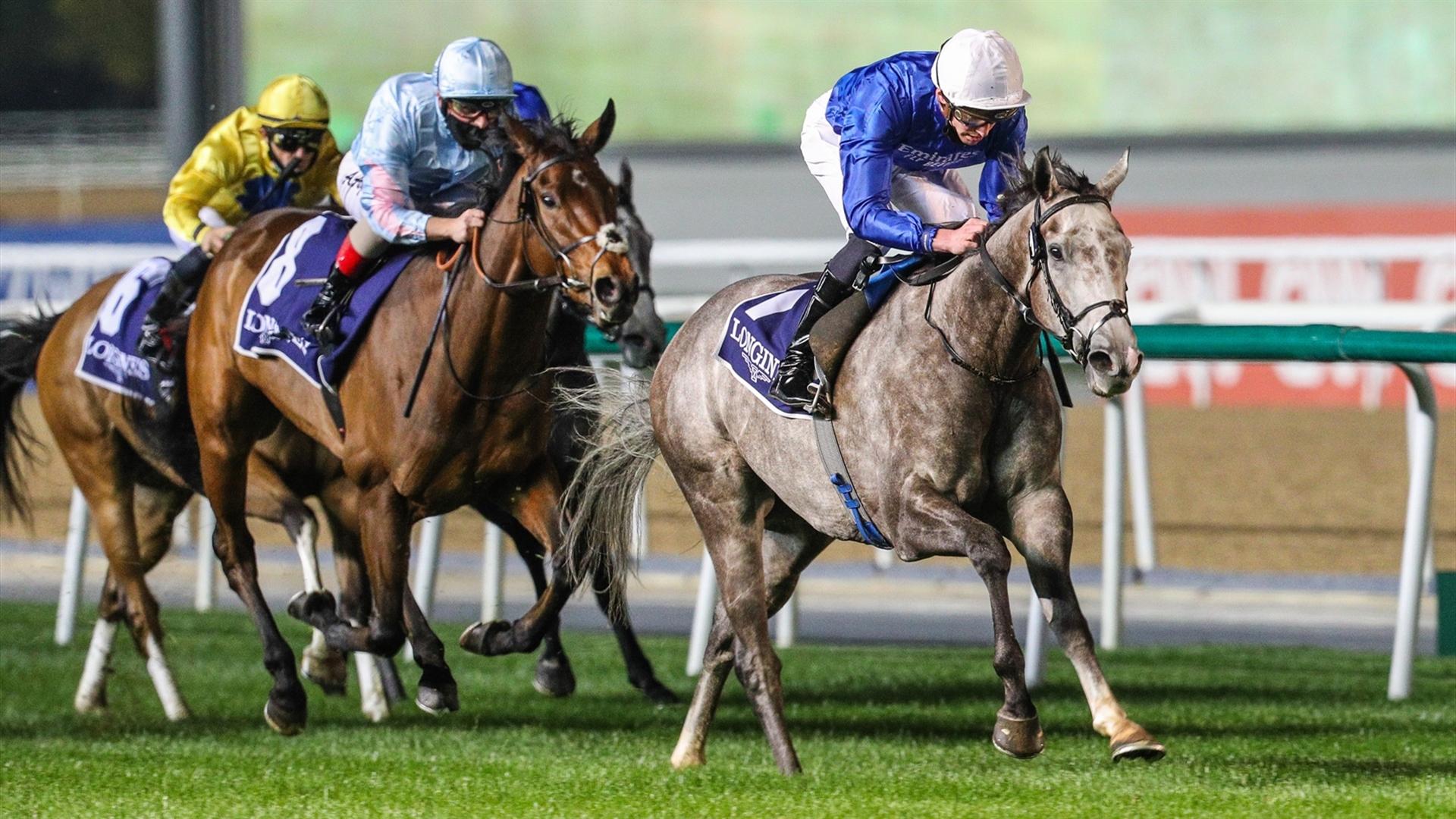 Althiqa (GB) (Charlie Appleby - James Doyle) wins the 1600m, dirt, Cape Verdi Presented by Longines at the second Dubai World Cup Carnival on January 28, 2021. (Credit: Dubai Racing Club)