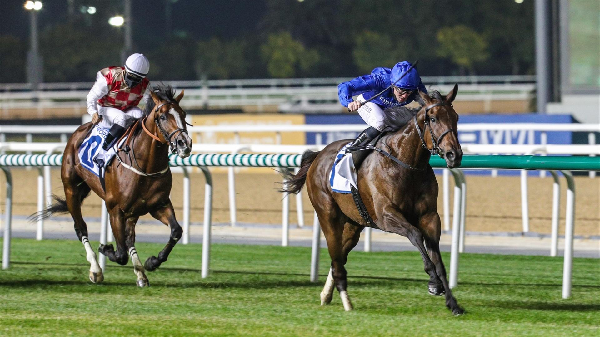 Global Heat (IRE) (Saeed bin Suroor - Patrick Cosgrave) wins the JAFZA 2410m Handicap, at the sixth Racing at Meydan meeting on January 14, 2021.   (Credit: Dubai Racing Club)