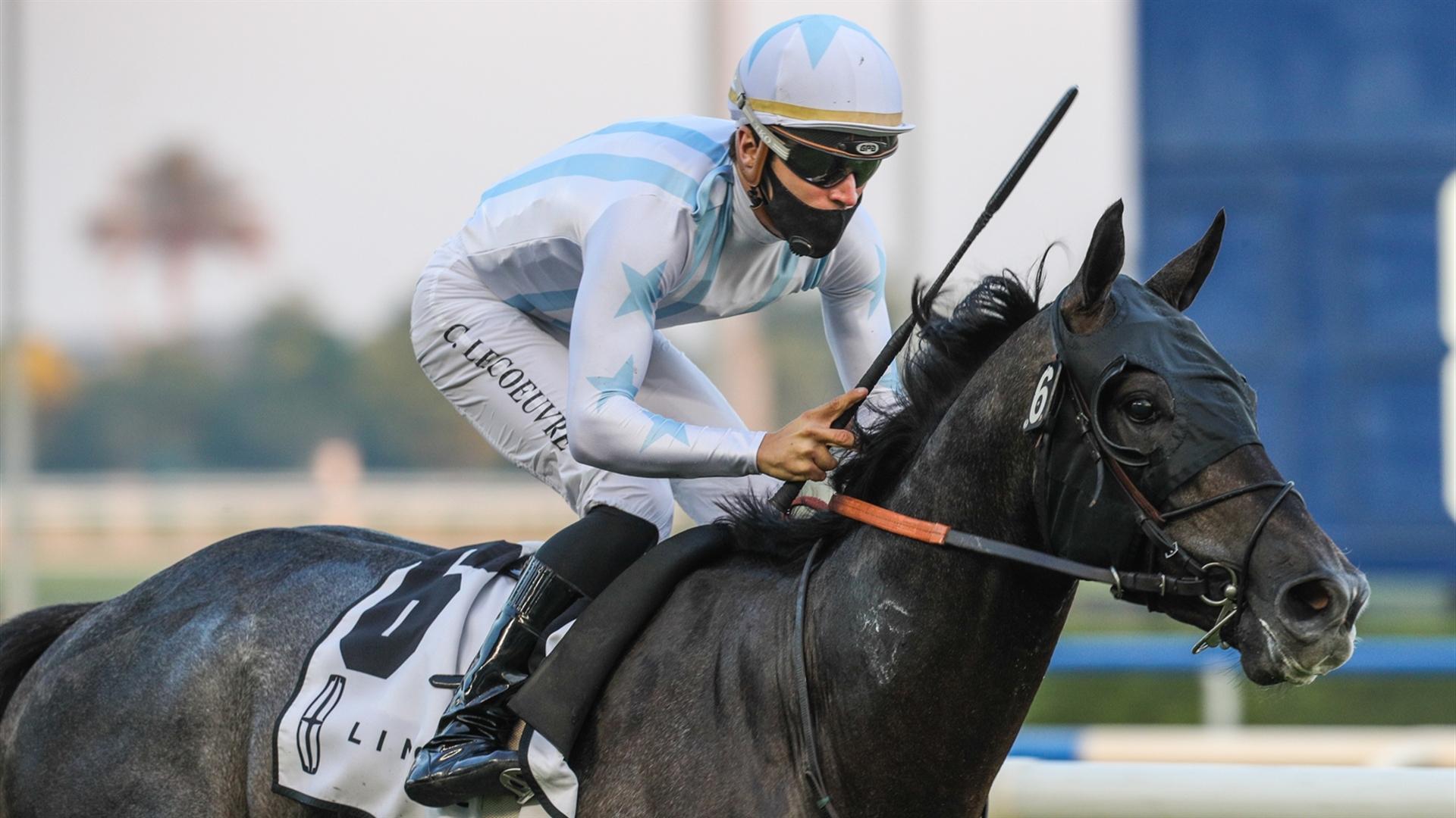 Spirit of Light (IRE) (Erwan Charpy - Clement Lecoeuvre) wins the Lincoln Continental at the seventh Racing at Meydan meeting, on January 16, 2021. (Credit: Dubai Racing Club)