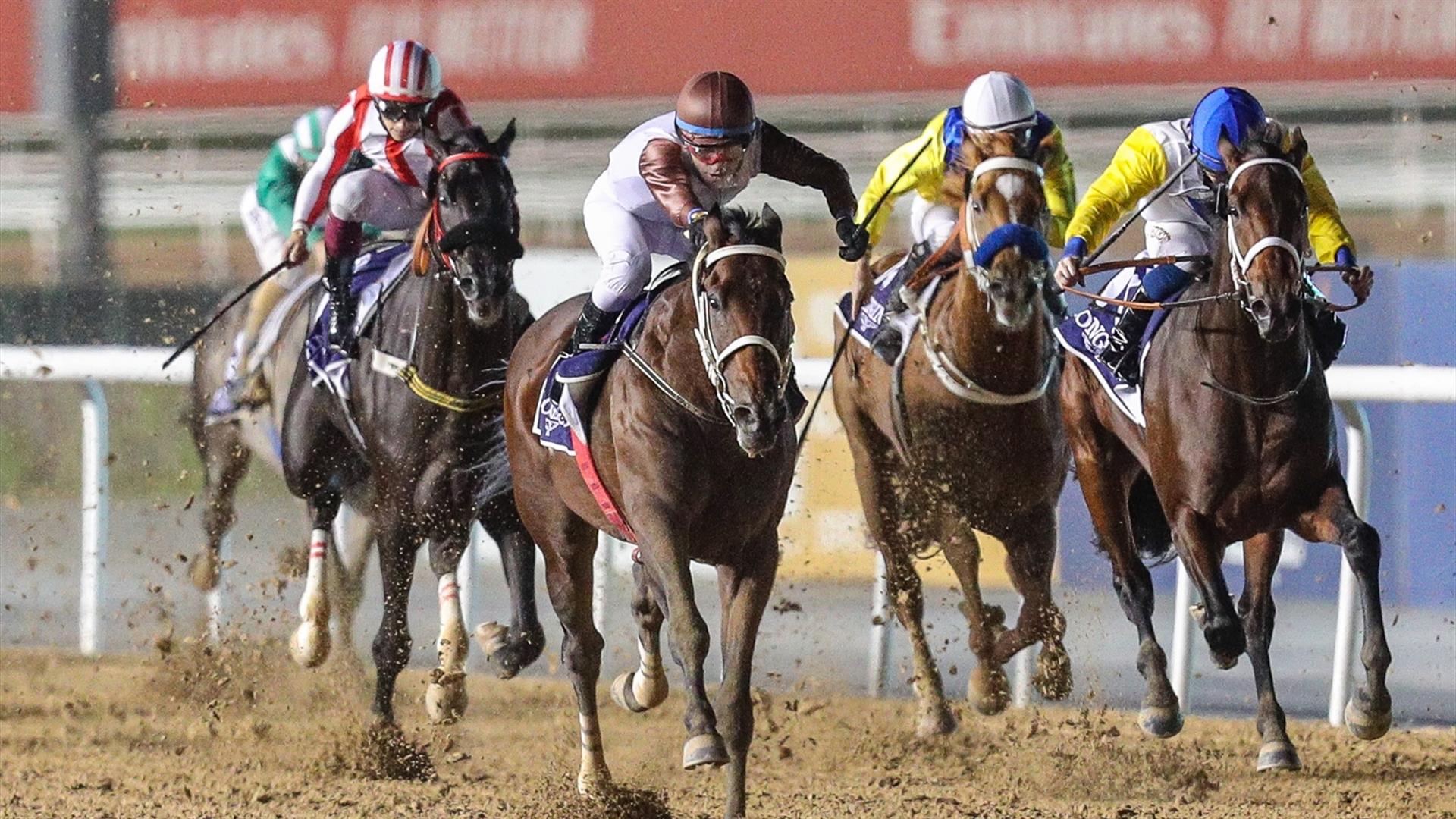 El Patriota (URU) (Antonio Cintra Pereira - Vagner Leal) wins the Al Bastakiya Trial Presented By Longines, 1900m dirt race, at the second DWCC on January 28, 2021. (Credit:DRC)