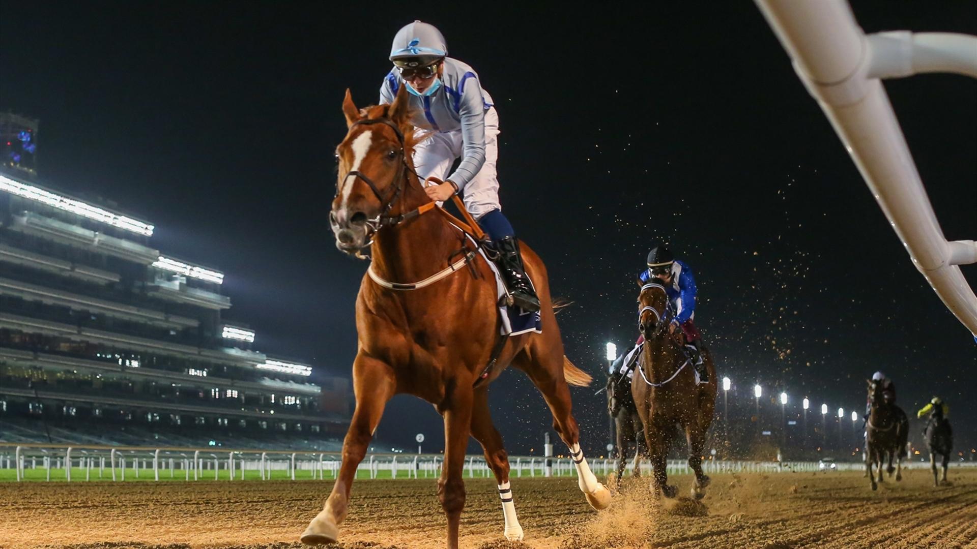 Hypothetical (IRE) (Salem bin Ghadyer - Mickael Barzalona) wins the Longines Spirit Collection Mile at the fifth Racing at Meydan meeting on January 07, 2021. (Credit: Dubai Racing Club)
