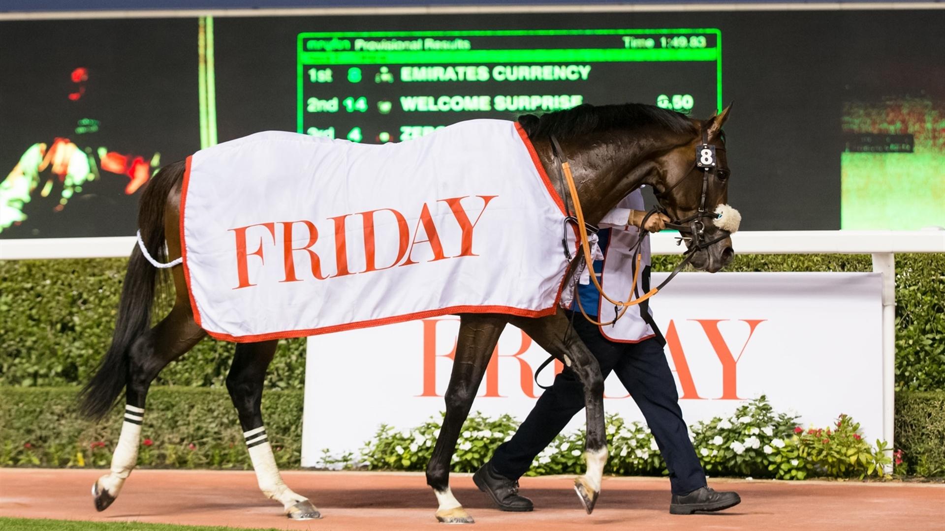Emirates Currency (GB) (Ali Rashid Al Rayhi - Connor Beasley) wins the Friday  - 1800m, turf, maiden race at the eighth Racing at Meydan meeting on January 30, 2021. (Credit: Erika Rasmussen// DRC)