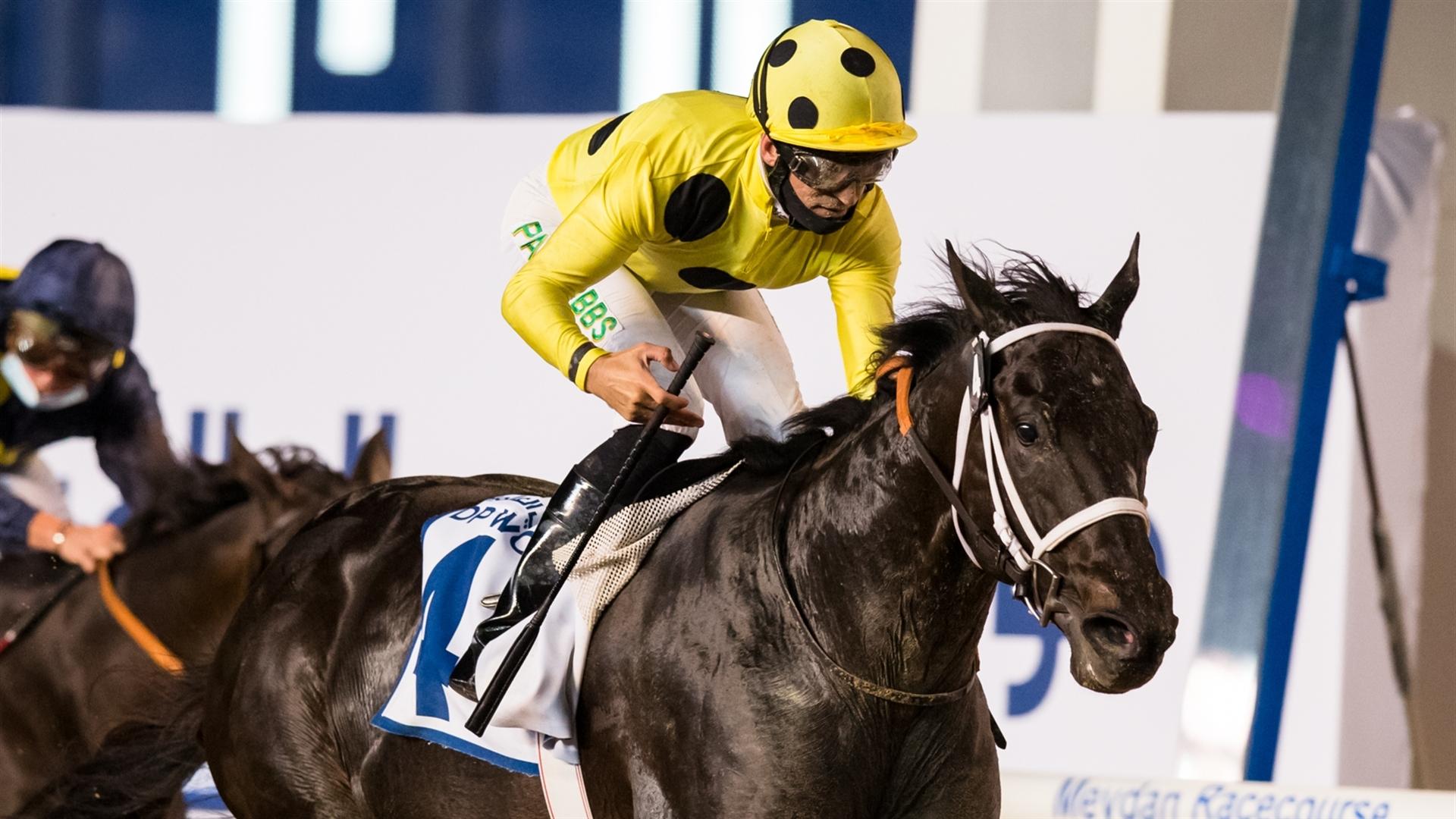 Canvassed (IRE) (Doug Watson - Patrick Dobbs) wins the 1200m, Handicap, Mina Rashid race at the third Dubai World Cup Carnival on February 4, 2021. (Credit: Erika Rasmussen//Dubai Racing Club)