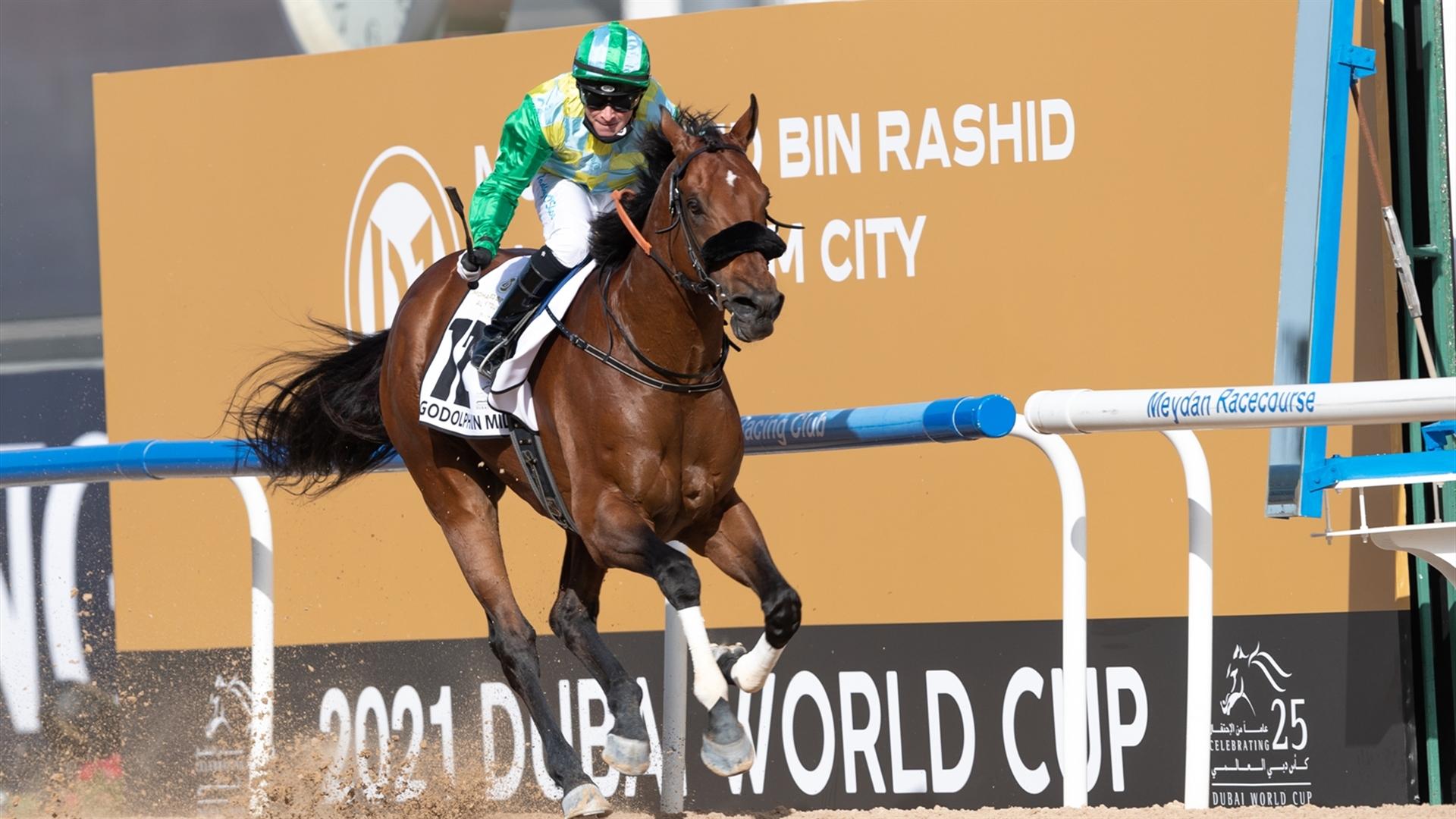 Secret Ambition (GB) (Satish Seemar - Tadhg O'Shea) wins the Godolphin Mile Sponsored By Mohammed Bin Rashid Al Maktoum City - District One (Credit: Dubai Racing Club // Neville Hopwood)