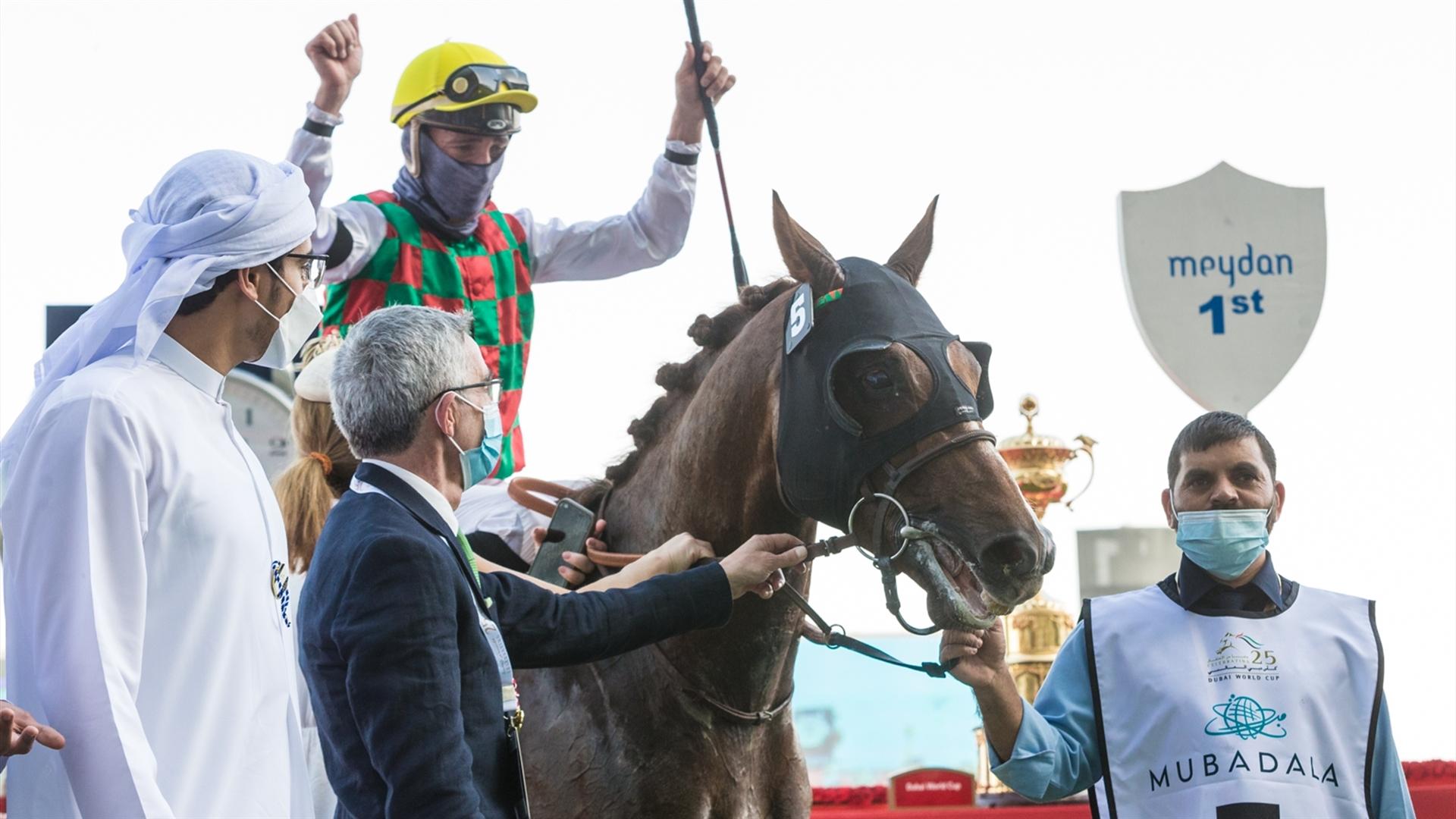 Deryan(DGuillemin-IMendizabal) wins the Dubai Kahayla Classic (Credit Dubai Racing Club // Erika Rasmussen)