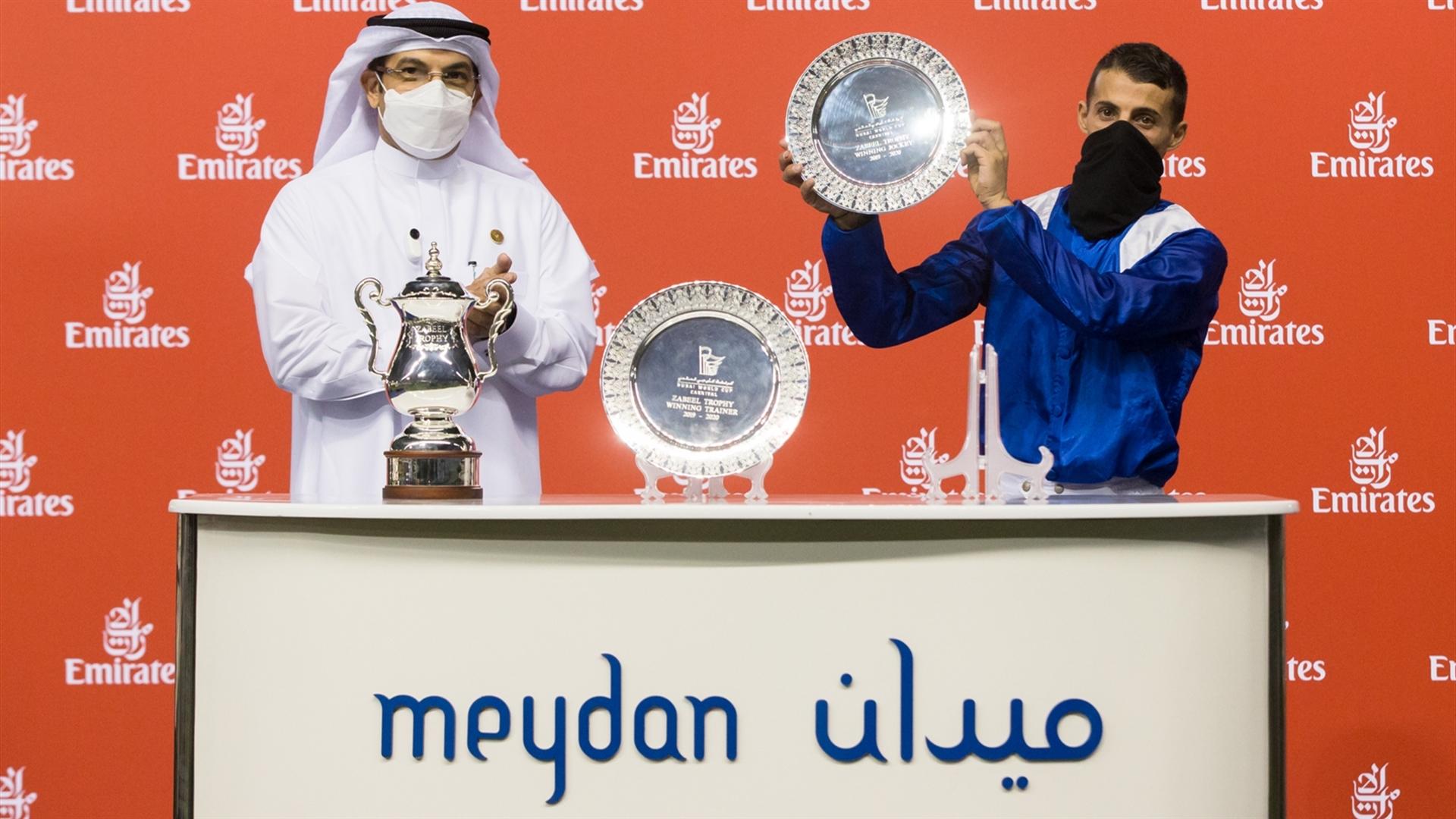 Antonio Fresu accepts the trophy for the Zabeel Trophy Sponsored By Emirates Airline from Sheikh Majid Al Mualla, Divisional Sen. VP, International Affairs, Emirates Airline.(Credit:DRC//ER)