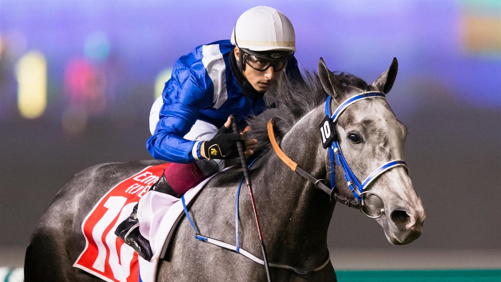 Alfareeq (IRE) (Musabbeh Al Mheiri - Antonio Fresu) wins the Zabeel Trophy Sponsored By Emirates Airline at the Eleventh Racing at Meydan meeting on April 8, 2021. (Credit:DRC // Erika Rasmussen)