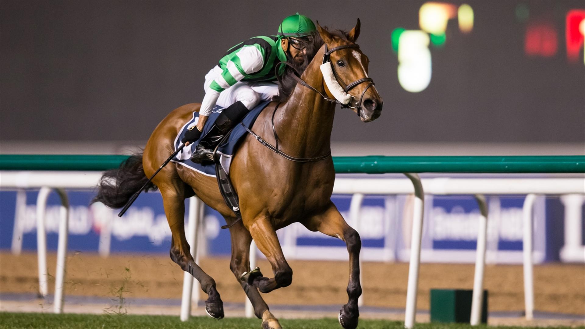 Zorion (GB) (Helal Alalawi - Abdul Aziz Al Balushi) wins the Azizi Developments Handicap Sponsored By Azizi Developments at the Eleventh Racing at Meydan meeting. (Credit: DRC // Erika Rasmussen)