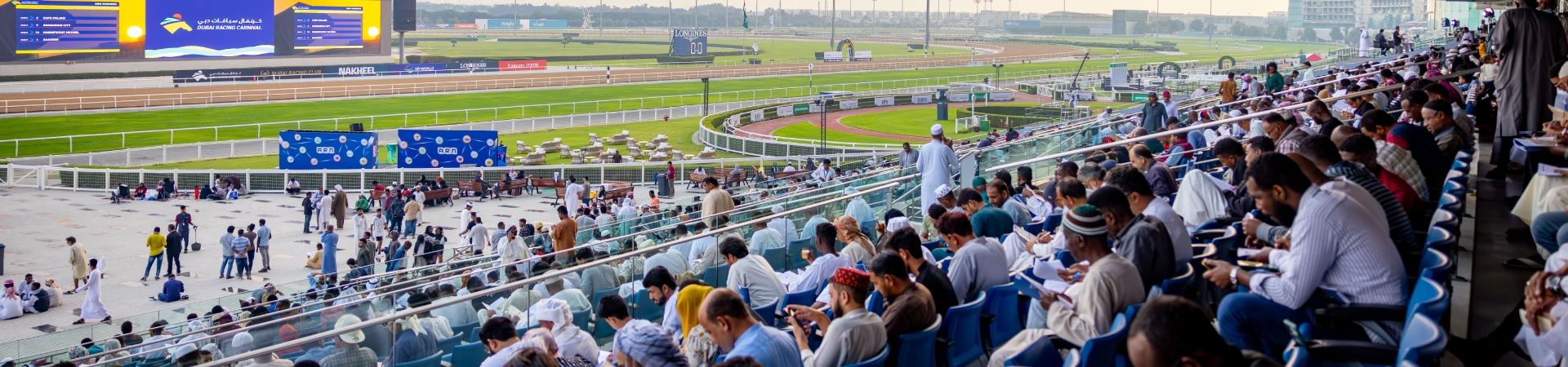 Crowd enjoying races at Meydan stands