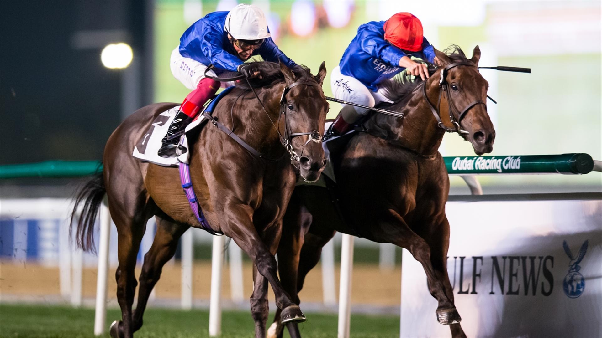 Volcanic Sky(GB)(Saeed bin Suroor-Lanfranco Dettori) wins the Nad Al Sheba Trophy Sponsored By Gulf News race at the Sixth Dubai World Cup Carnival on February 25, 2021. (Credit: Erika Rasmussen//DRC)