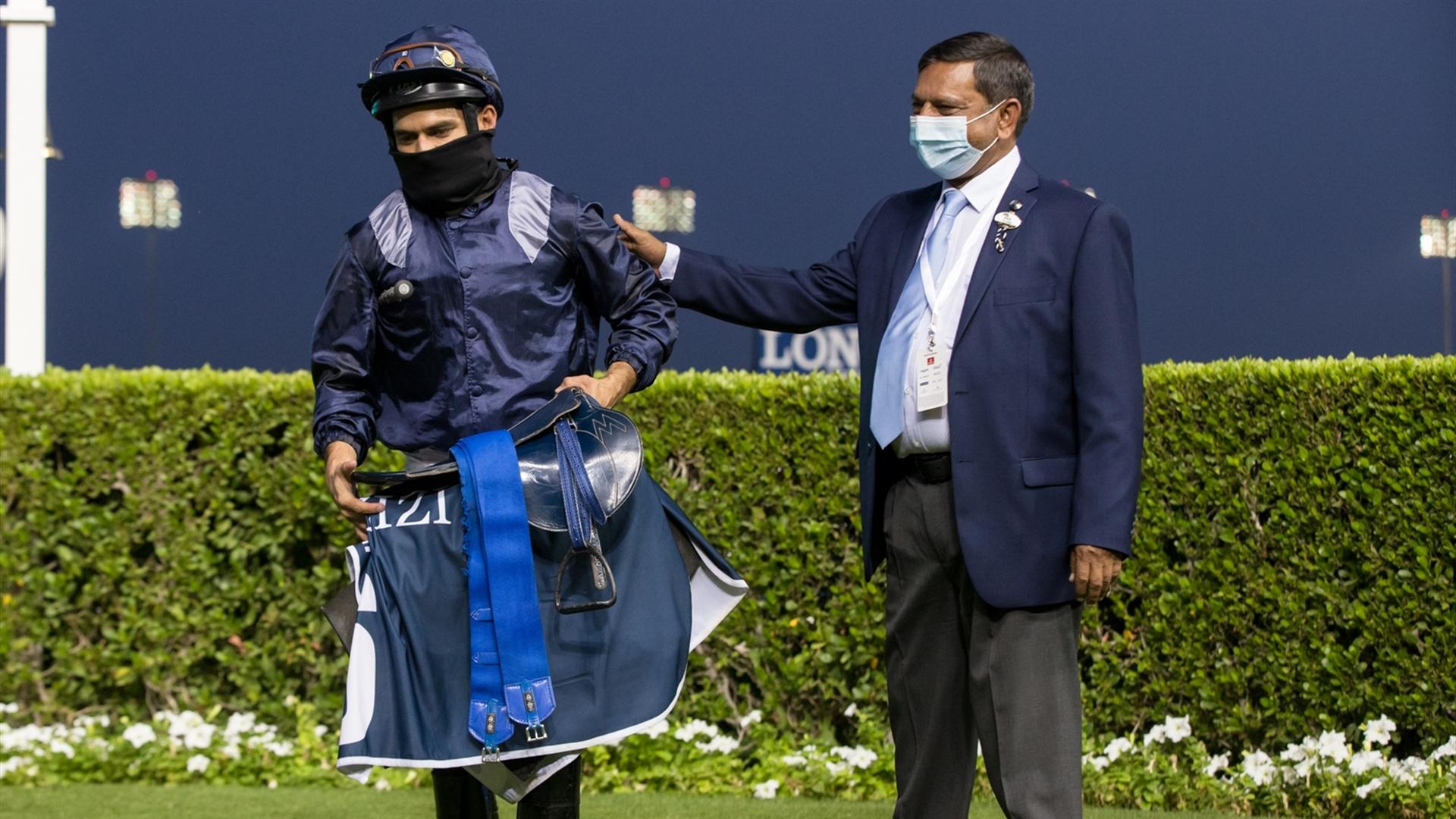 Major Cinnamon USA (Mujeeb Rahman - Fernando Jara) wins the Berton By Azizi - 1200m, dirt race at the tenth Racing at Meydan meeting on March 11, 2021. (Credit: Dubai Racing Club // Erika Rasmussen)
