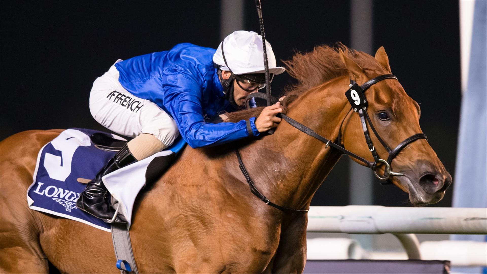 Eastern World(IRE) (Charlie Appleby-Royston Ffrench) wins the Longines Spirit Collection Stakes, handicap race at the ninth Racing at Meydan meeting on February 13, 2021. (Credit:DRC//Erika Rasmussen)