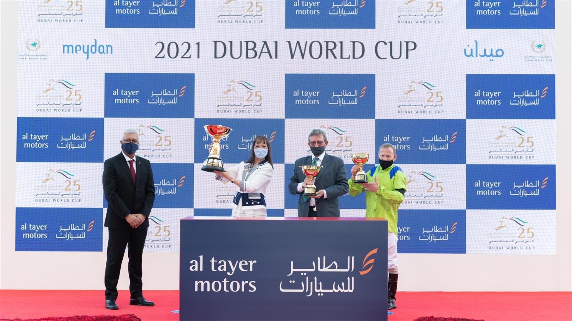 Subjectivist (GB) (Mark Johnson - Joe Fanning) wins the Dubai Gold Cup Sponsored By Al Tayer Motors (Credit: Dubai Racing Club // Neville Hopwood)