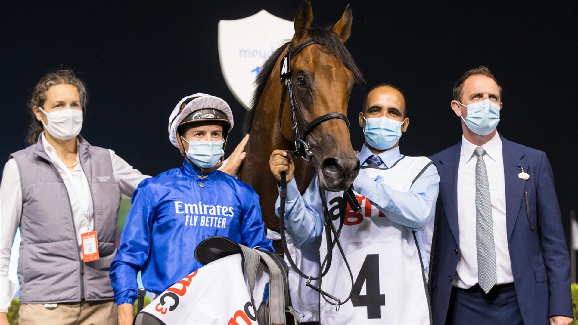Naval Crown (GB) (Charlie Appleby-Mickael Barzalona) the Meydan Classic Sponsored By agnc3, Listed, 1600m race at the Sixth Dubai World Cup Carnival on February 25, 2021.(Credit:Erika Rasmussen//DRC)