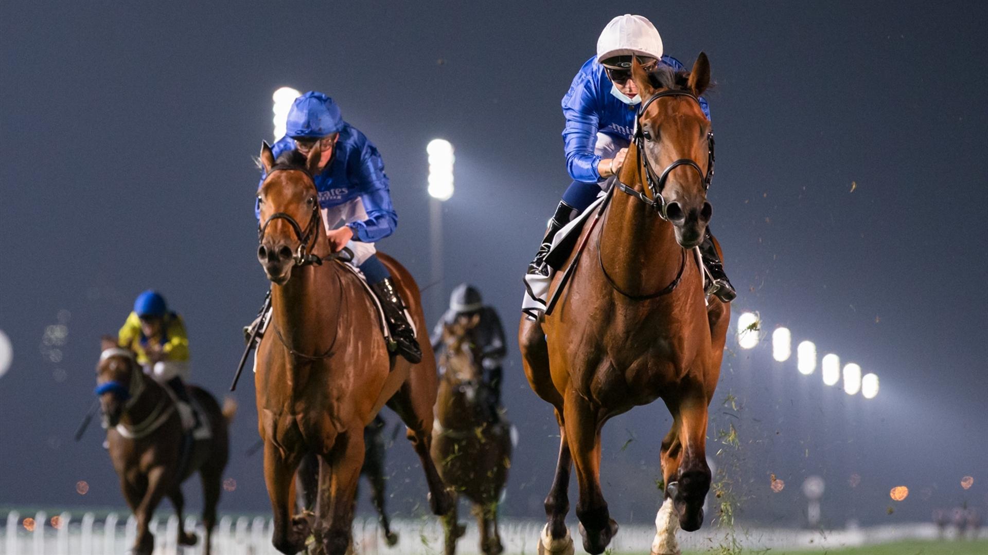 Naval Crown (GB) (Charlie Appleby-Mickael Barzalona) the Meydan Classic Sponsored By agnc3, Listed, 1600m race at the Sixth Dubai World Cup Carnival on February 25, 2021.(Credit:Erika Rasmussen//DRC)