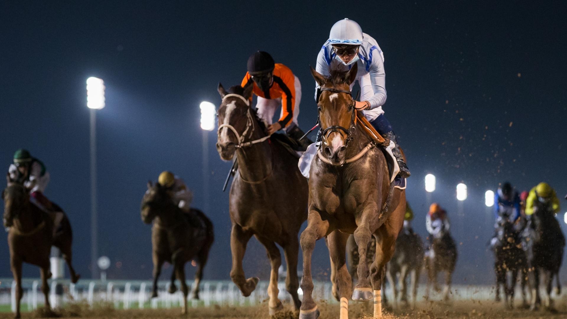 Monoski (USA) (Salem bin Ghadayer - Mickael Barzalona) wins the Longines Spirit Collection Trophy at the ninth Racing at Meydan meeting on February 13, 2021. (Credit: DRC // Erika Rasmussen)