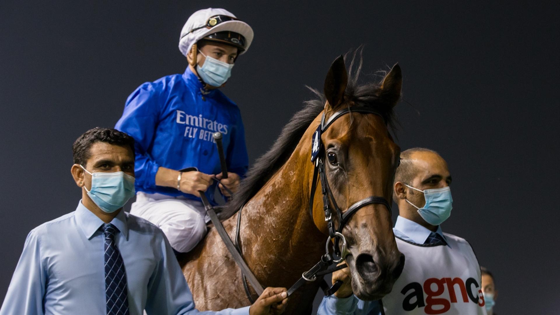 Naval Crown (GB) (Charlie Appleby-Mickael Barzalona) the Meydan Classic Sponsored By agnc3, Listed, 1600m race at the Sixth Dubai World Cup Carnival on February 25, 2021.(Credit:Erika Rasmussen//DRC)