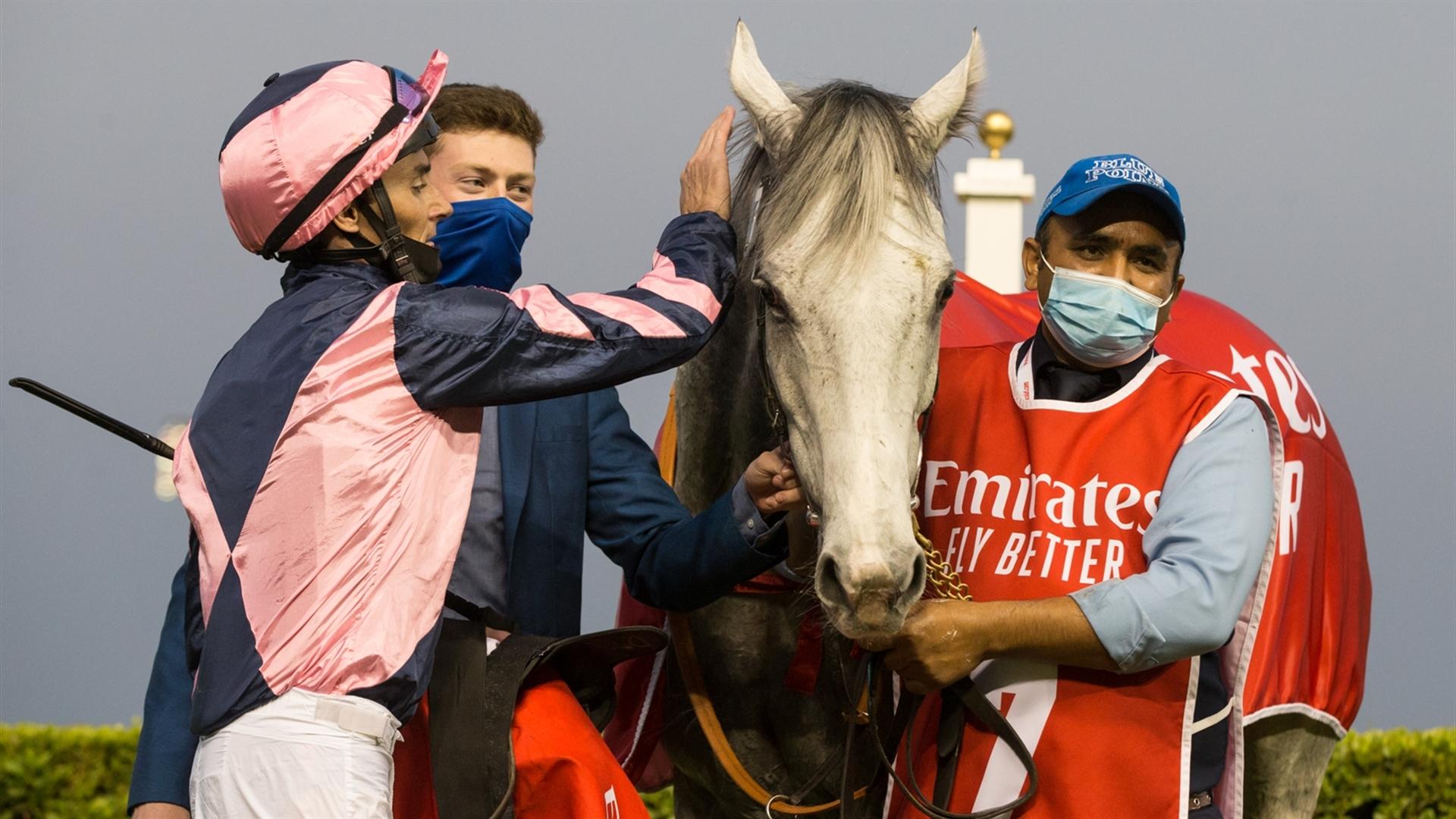 Salute the Soldier (GER) (Fawzi Nass-Adrie De Vries) wins the Al Maktoum Challenge R3 Sponsored By Emirates Airline at the Super Saturday, seventh DWCC on March 06, 2021. (Credit:Erika Rasmussen//DRC)
