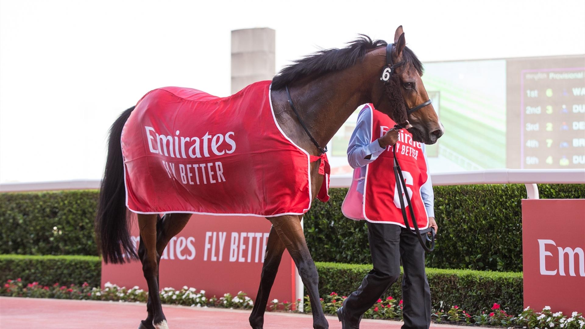 Walton Street (GB) (Charlie Appleby - William Buick) wins the Dubai City Of Gold Sponsored By Emirates Holidays race at the seventh DWCC on March 06, 2021. (Credit: Erika Rasmussen//DRC)