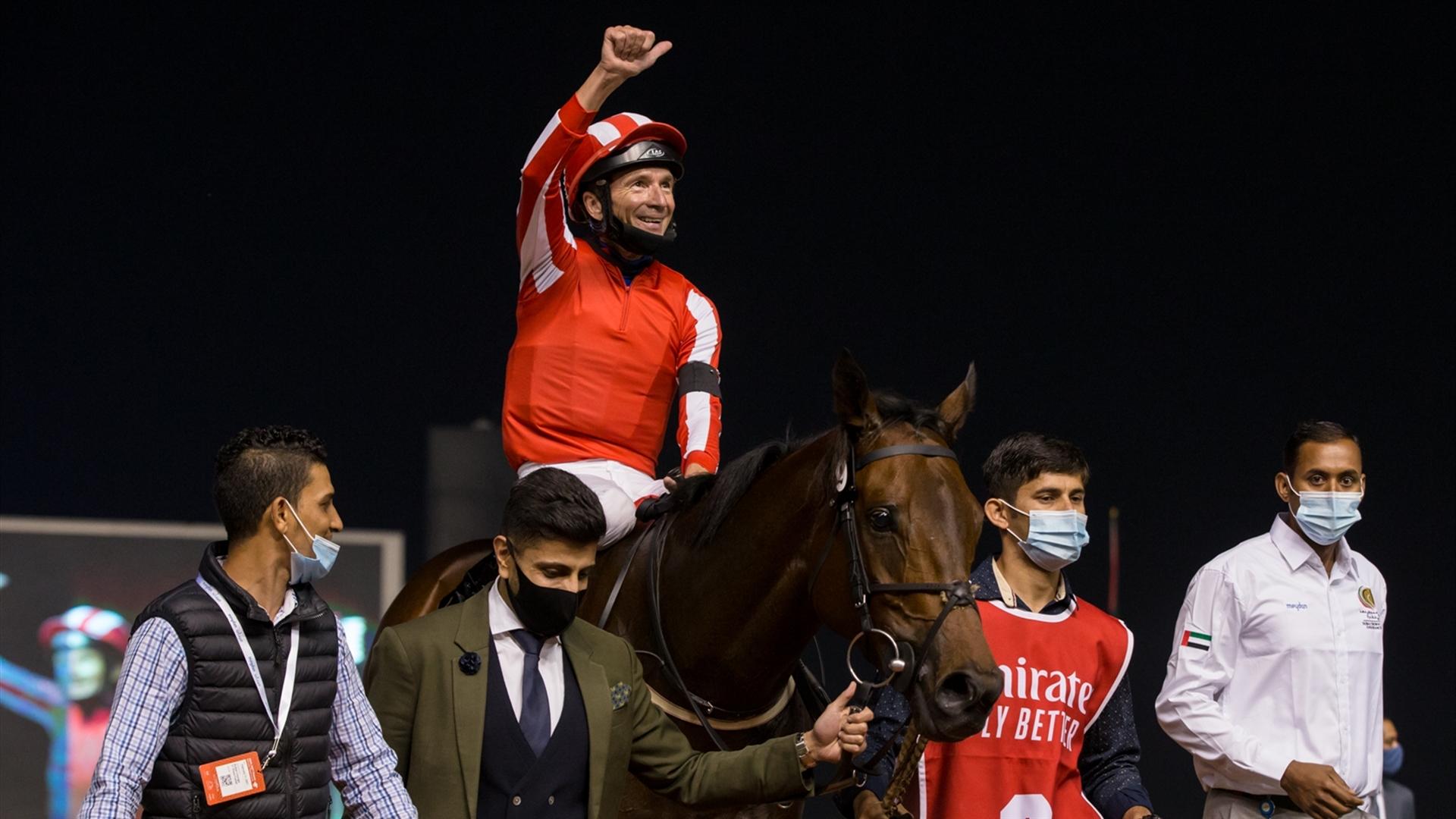 Salute The Soldier (GER) wins the Group 2, 1900m, Al Maktoum Challenge (Round 2) Sponsored By Emirates Airline at the fourth DWCC on February 11, 2021. (Credit: Erika Rasmussen//Dubai Racing Club)