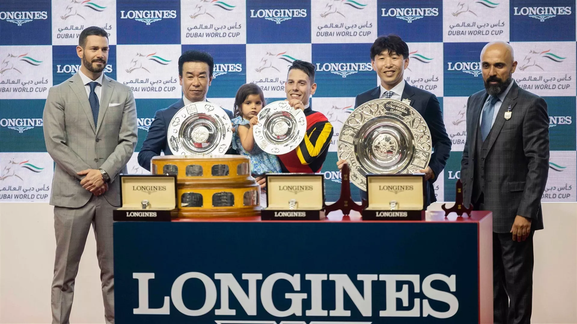 Shahryar (JPN) (Hideaki Fujiwara) Presentation wins the Longines Dubai Sheema Classic - 260322