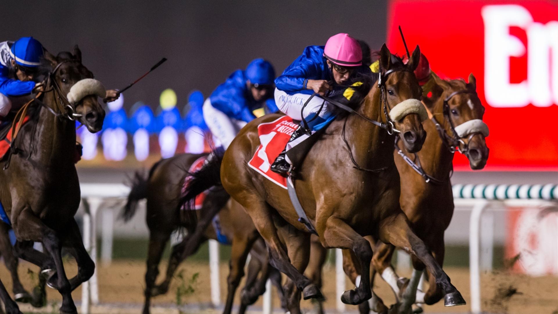 Star Safari(GB) (Charlie Appleby - William Buick) wins the Emirates SkyCargo, Handicap 2410m turf race, at the fourth Dubai World Cup Carnival on February 11, 2021. (Credit: Erika Rasmussen//DRC)
