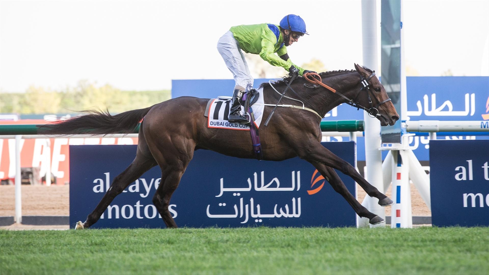 Subjectivist (GB) (Mark Johnson - Joe Fanning) wins the Dubai Gold Cup Sponsored By Al Tayer Motors (Credit: Dubai Racing Club // Erika Rasmussen)