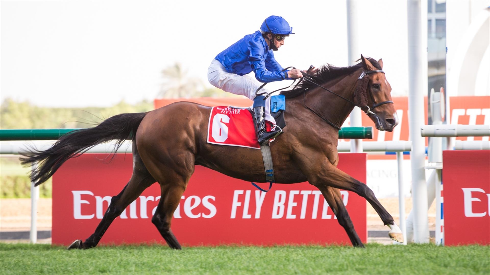 Walton Street (GB) (Charlie Appleby - William Buick) wins the Dubai City Of Gold Sponsored By Emirates Holidays race at the seventh DWCC on March 06, 2021. (Credit: Erika Rasmussen//DRC)