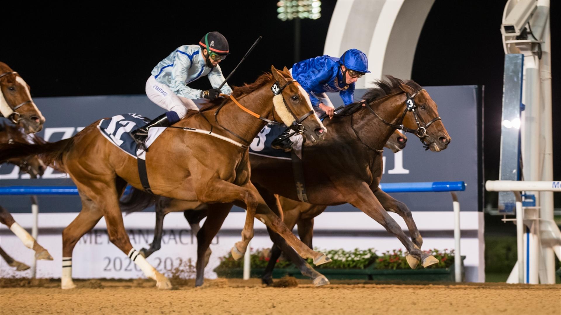 Desert Peace (USA) (Charlie Appleby - William Buick) wins the Creek Views By Azizi race, at the tenth Racing at Meydan meeting on March 11, 2021. (Credit: Dubai Racing Club // Erika Rasmussen)