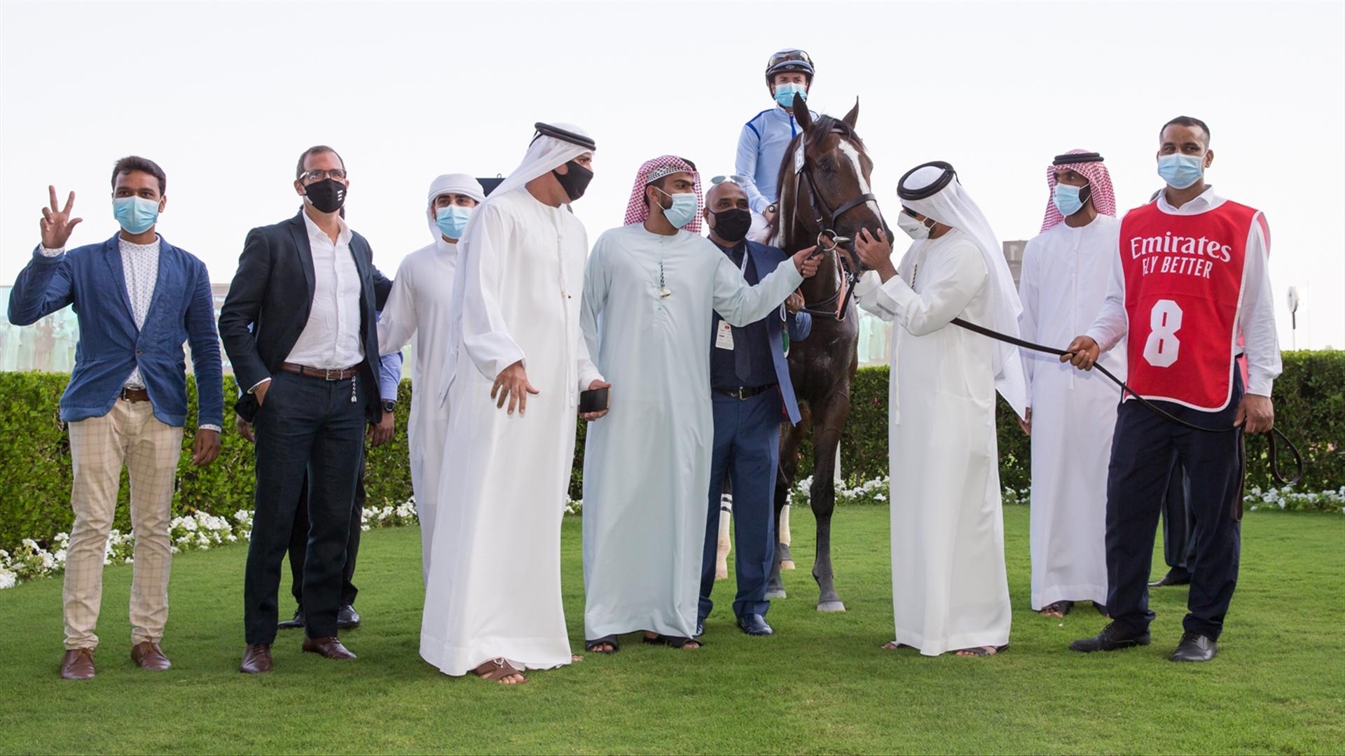 Panadol (USA)(Salem bin Ghadayer-Mickael Barzalona) wins the Al Bastakiya Sponsored By Arabian Adventures at the Super Saturday, 7th DWCC on March 06, 2021. (Credit: Erika Rasmussen//DRC)