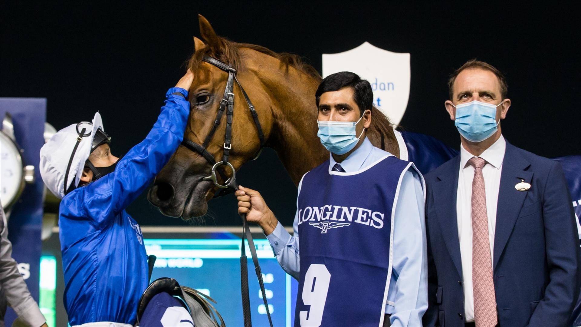 Eastern World(IRE) (Charlie Appleby-Royston Ffrench) wins the Longines Spirit Collection Stakes, handicap race at the ninth Racing at Meydan meeting on February 13, 2021. (Credit:DRC//Erika Rasmussen)