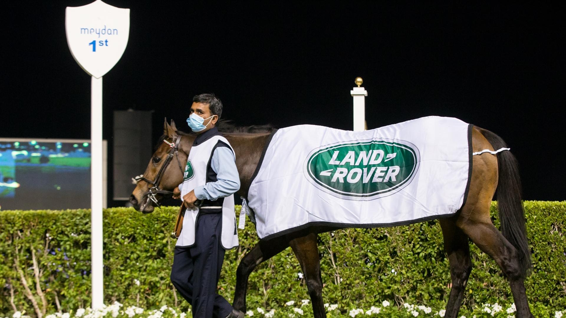 Equilateral(GB) (Charles Hills-Andrea Atzeni) wins the Meydan Sprint Sponsored By Land Rover, Group 2 race at the Fifth Dubai World Cup Carnival on February 18, 2021. (Credit: Erika Rasmussen//DRC)