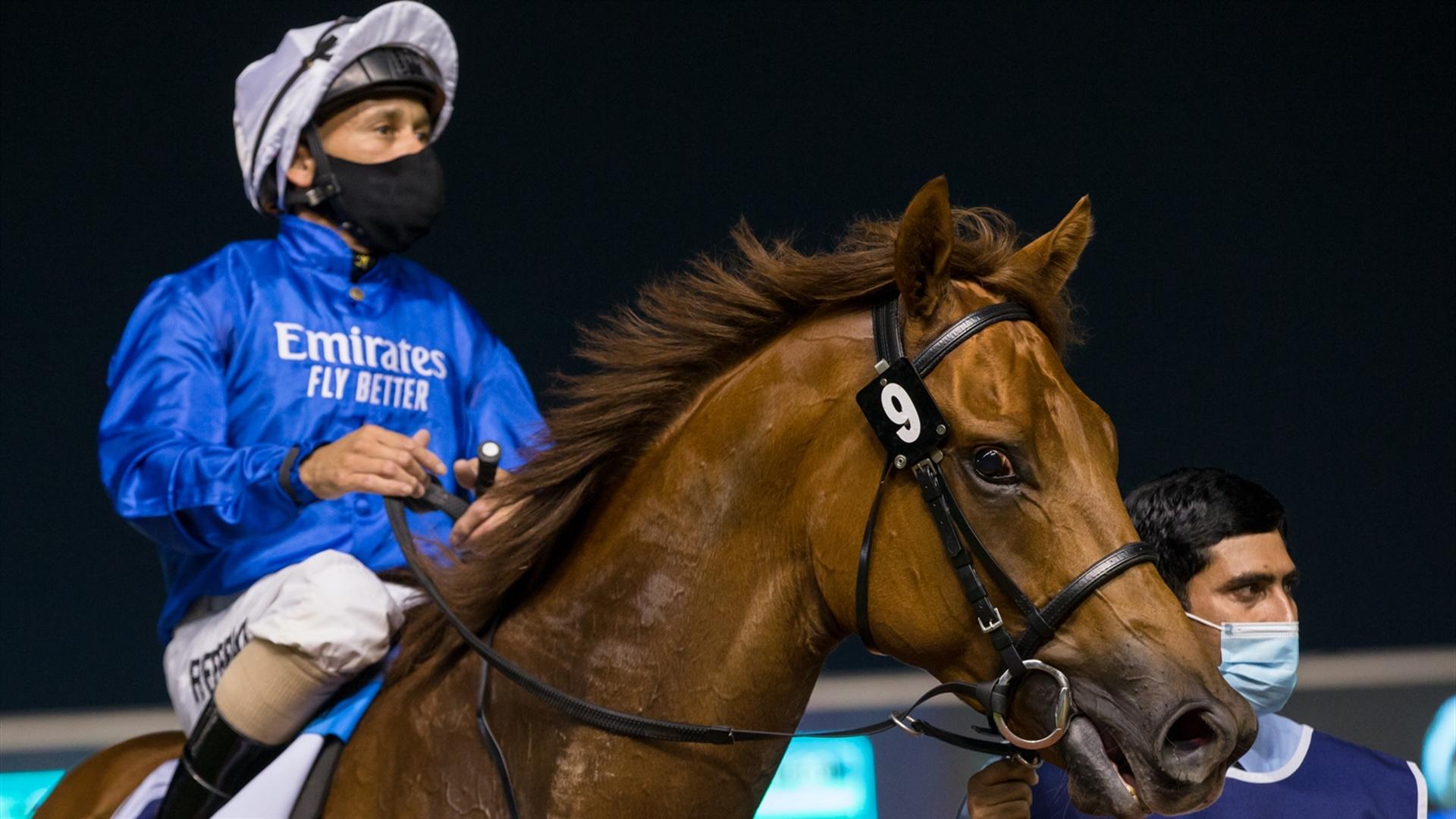 Eastern World(IRE) (Charlie Appleby-Royston Ffrench) wins the Longines Spirit Collection Stakes, handicap race at the ninth Racing at Meydan meeting on February 13, 2021. (Credit:DRC//Erika Rasmussen)