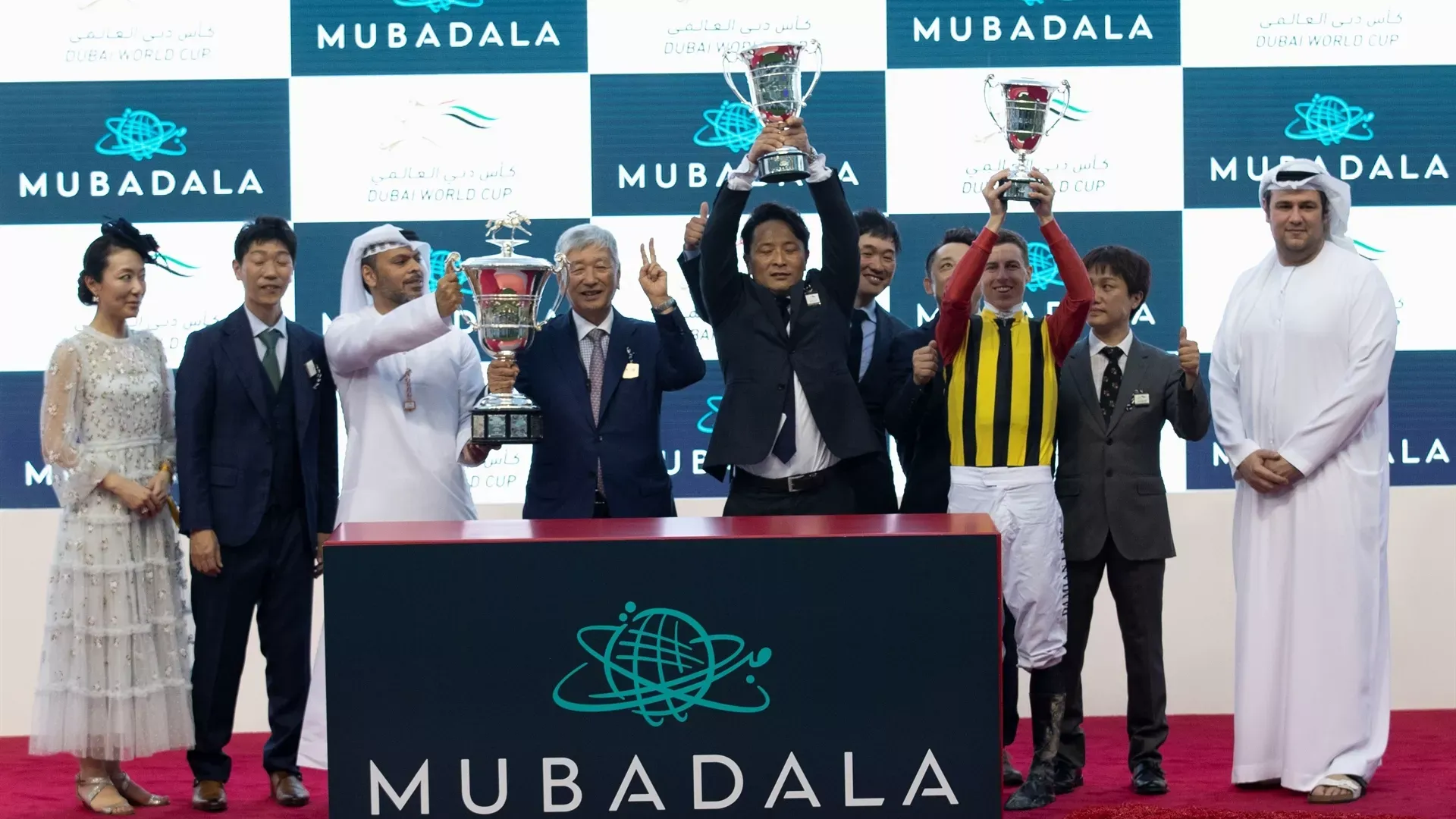 Crown Pride (JPN) (Koichi Shintani) Presentation wins the UAE Derby - 260322