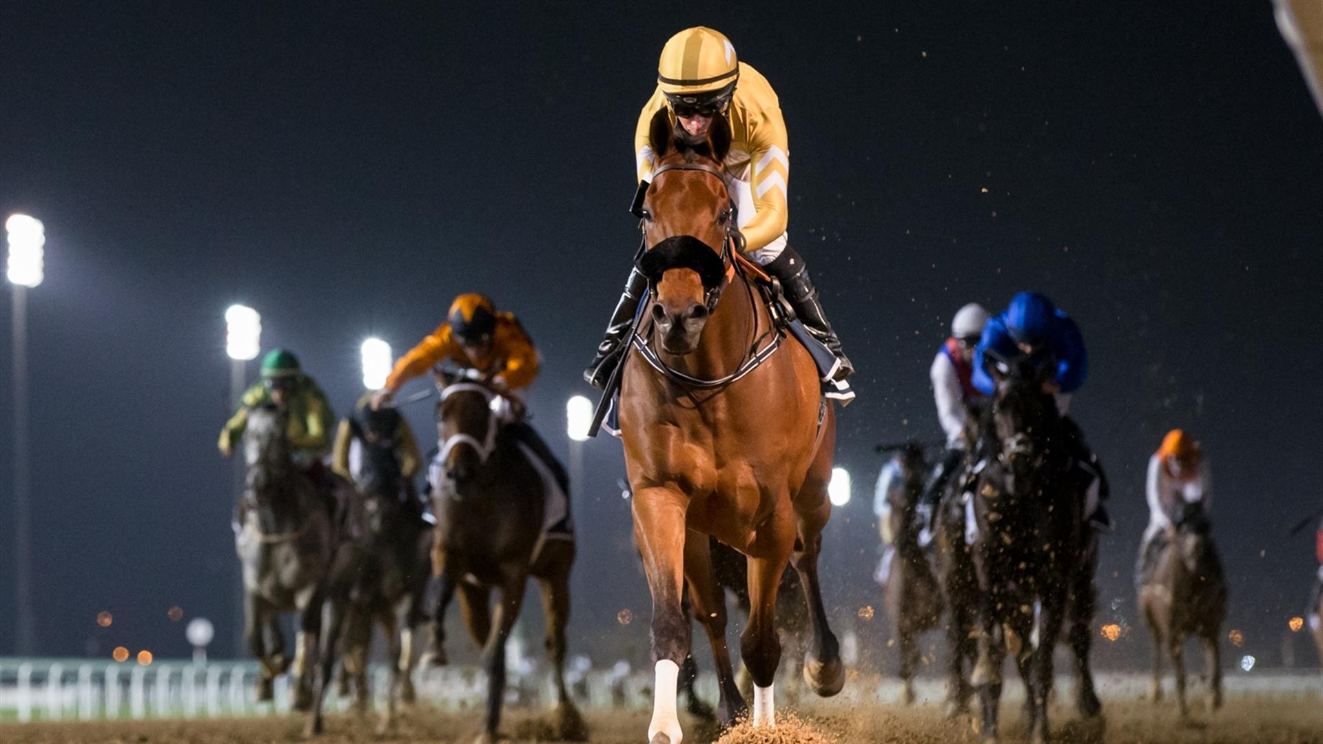 Remorse (IRE) (Satish Seemar - Tadhg O'Shea) wins the Riviera By Azizi - 2000m, dirt race at the tenth Racing at Meydan meeting on March 11, 2021. (Credit: Dubai Racing Club // Erika Rasmussen)