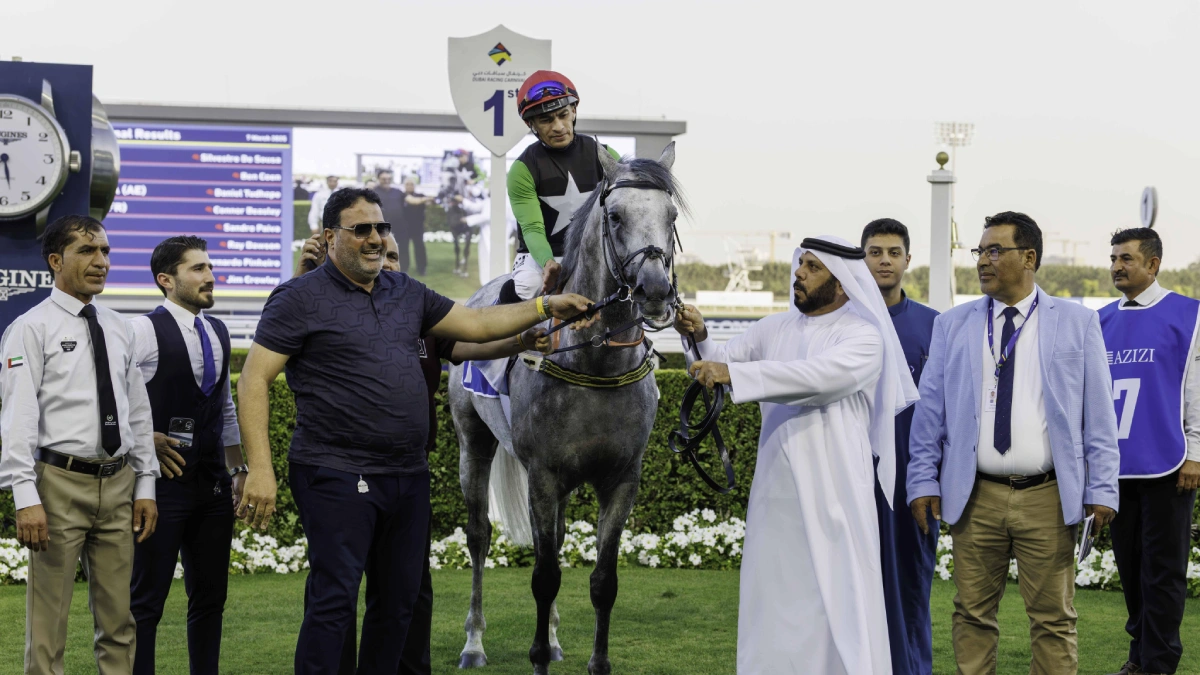DJAFAR (FR) (Musabbeh Al Mheiri- Silvestre De Sousa) wins Mazrat Al Ruwayah Sponsored by Azizi Developments (6)