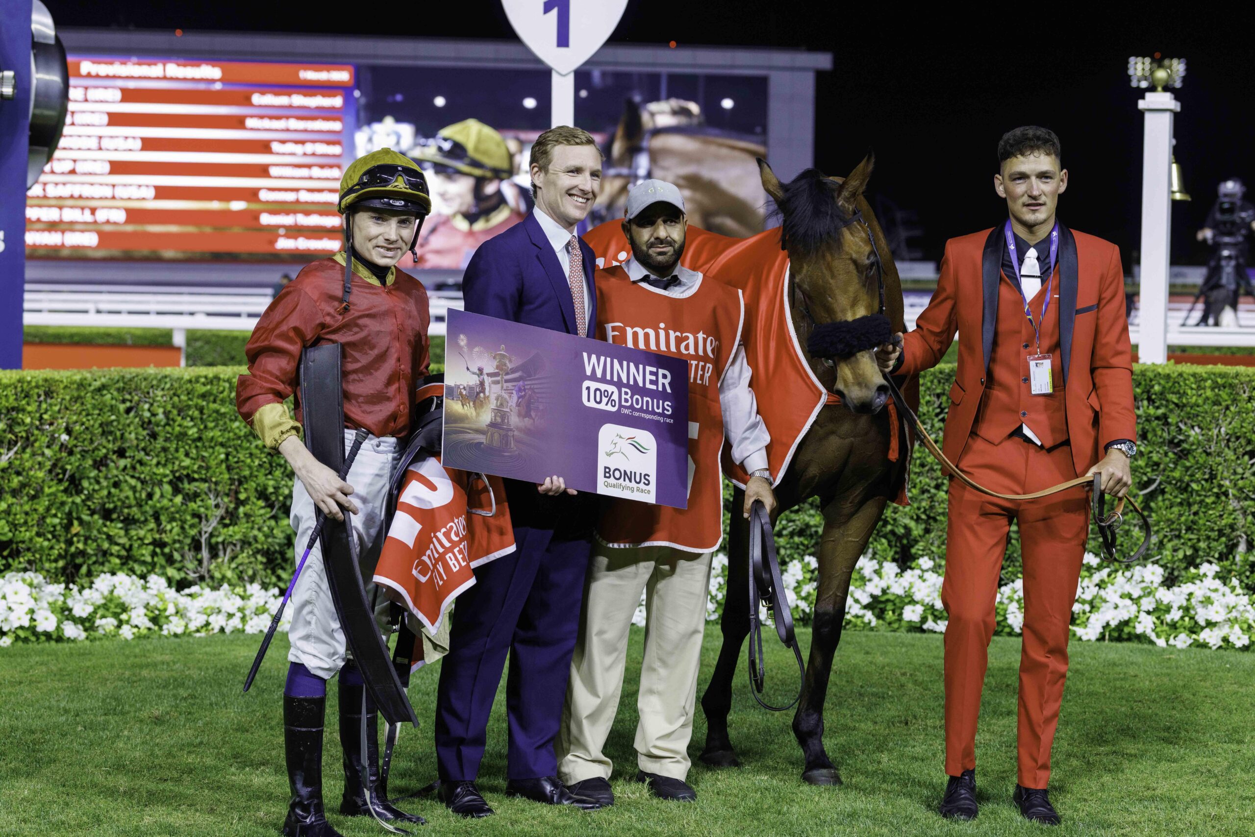West Acre (IRE) (George Scott-Callum Shepherd) wins the Group 3 NAD AL SHEBA TURF SPRINT Sponsored by Emirates SkyCargo (5)