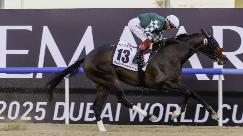 Race 3 - RAGING TORRENT (USA) wins Godolphin Mile Sponsored By Emaar, April 5, 2024 | Dubai Racing Club