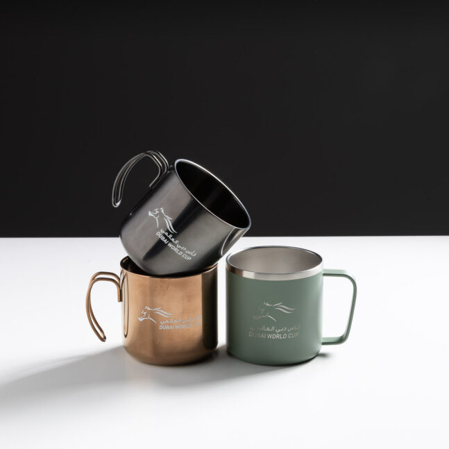 Three stylish stainless steel mugs