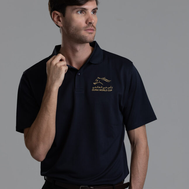 Person in dark polo shirt.