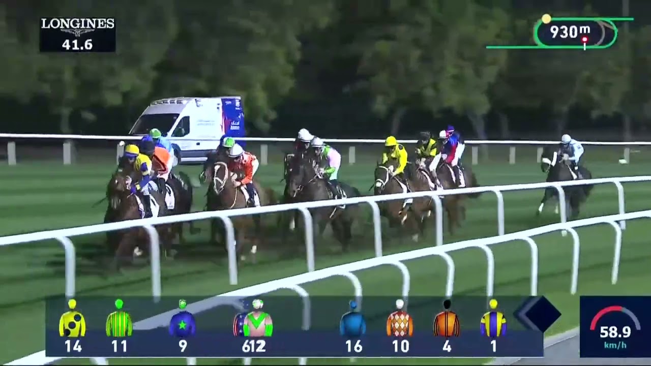 Horses racing on a track