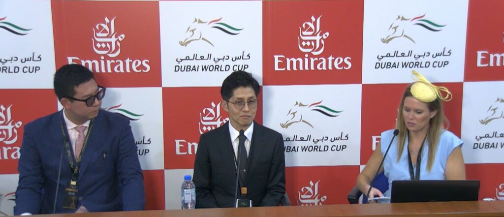 Press conference with three speakers.